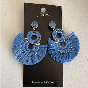 J. Crew Blue Fan Earrings with Silver Hardware